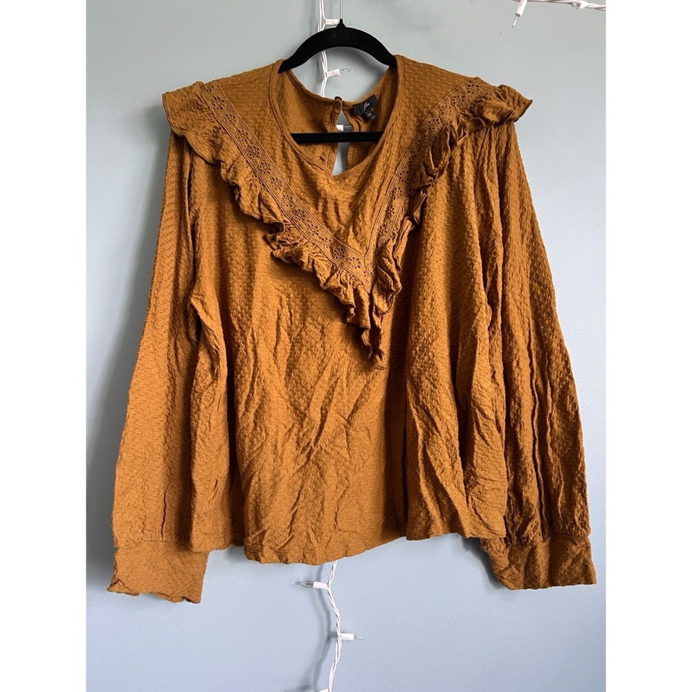 J. Crew Brown Ruffled Long Sleeve Blouse